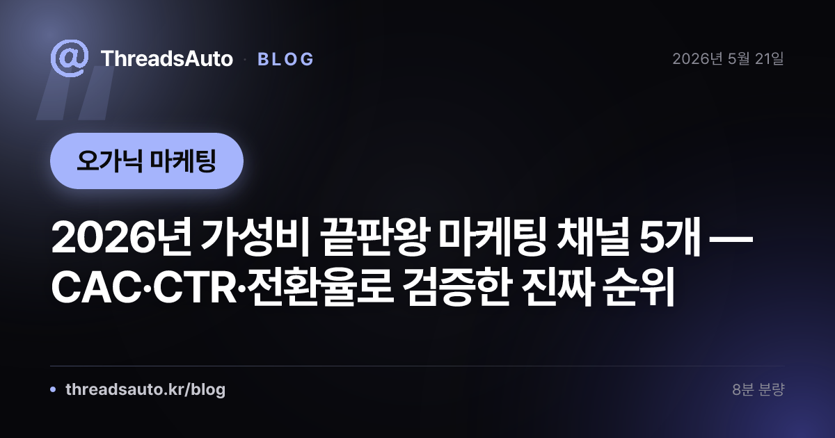 2026년 가성비 끝판왕 마케팅 채널 5개 — CAC·CTR·전환율로 검증한 진짜 순위