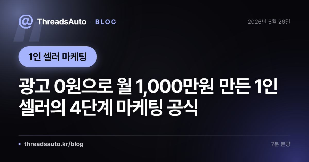 광고 0원으로 월 1,000만원 만든 1인 셀러의 4단계 마케팅 공식