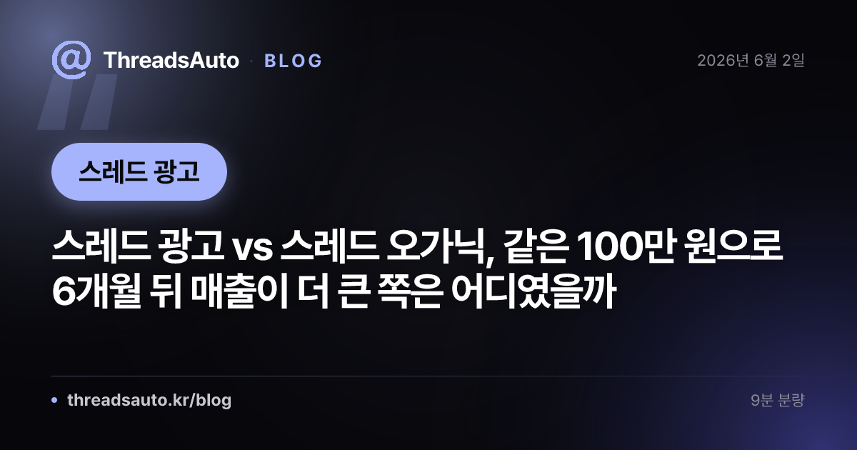 스레드 광고 vs 스레드 오가닉, 같은 100만 원으로 6개월 뒤 매출이 더 큰 쪽은 어디였을까